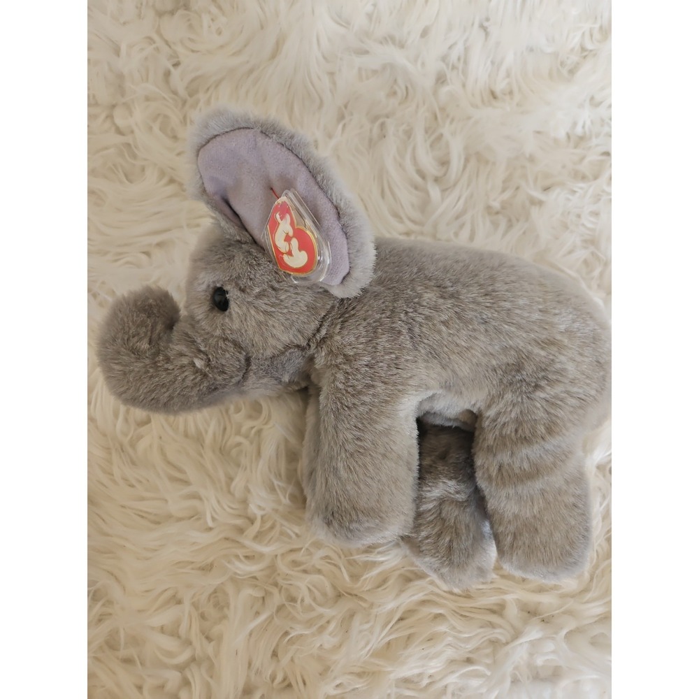 Spout Ty Elephant Gray Retired Beanbag Plush Toy with Heart Tag Collectible